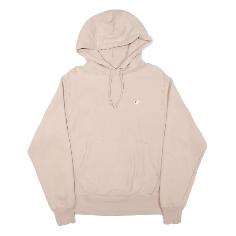 Champion Mens Beige Pullover Hoodie S S Logo Cotton Blend Casual Sweatshirt 1