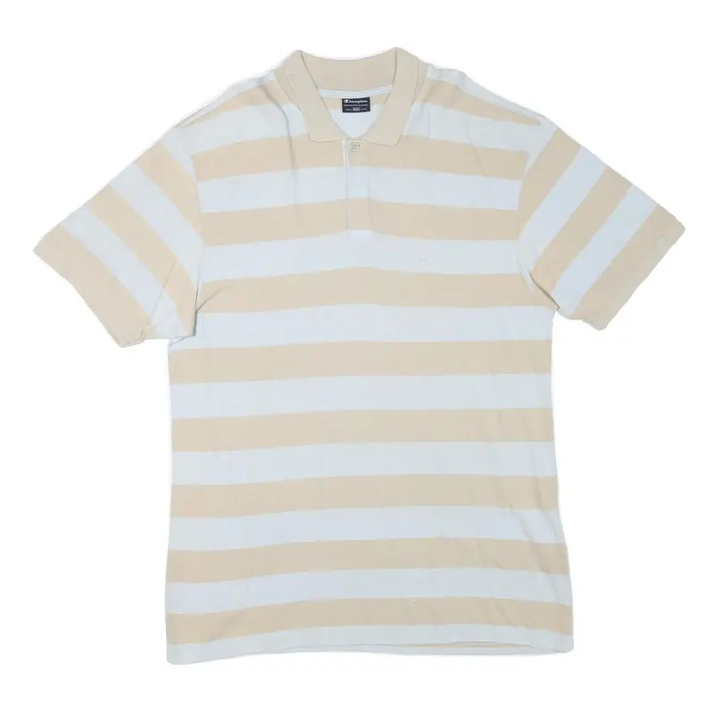Champion Mens Beige & White Striped Short Sleeve Polo Shirt 2Xl Cotton Blend 1