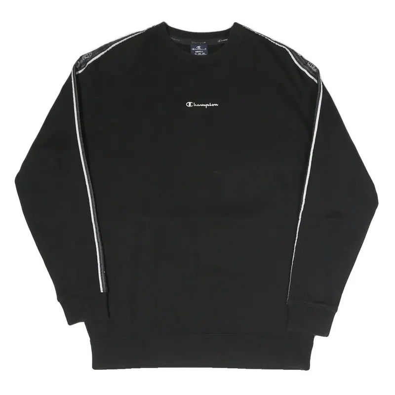 Champion Mens Black Cotton Blend Crew Neck S Branded Logo Tape Sweatshirt 1