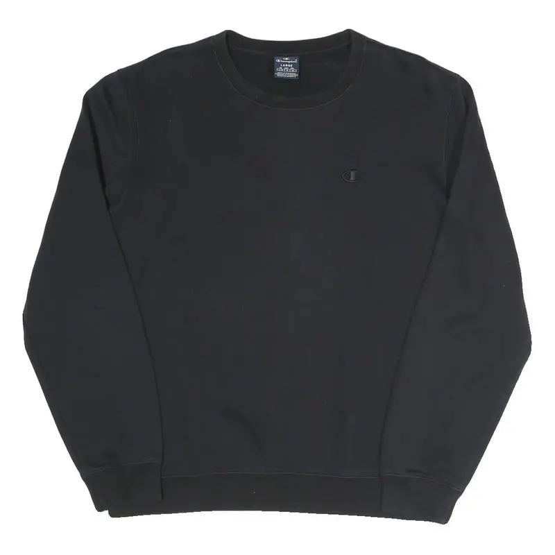 Champion Mens Black Cotton Blend Crew Neck Sweatshirt L Classic Logo Pullover 1
