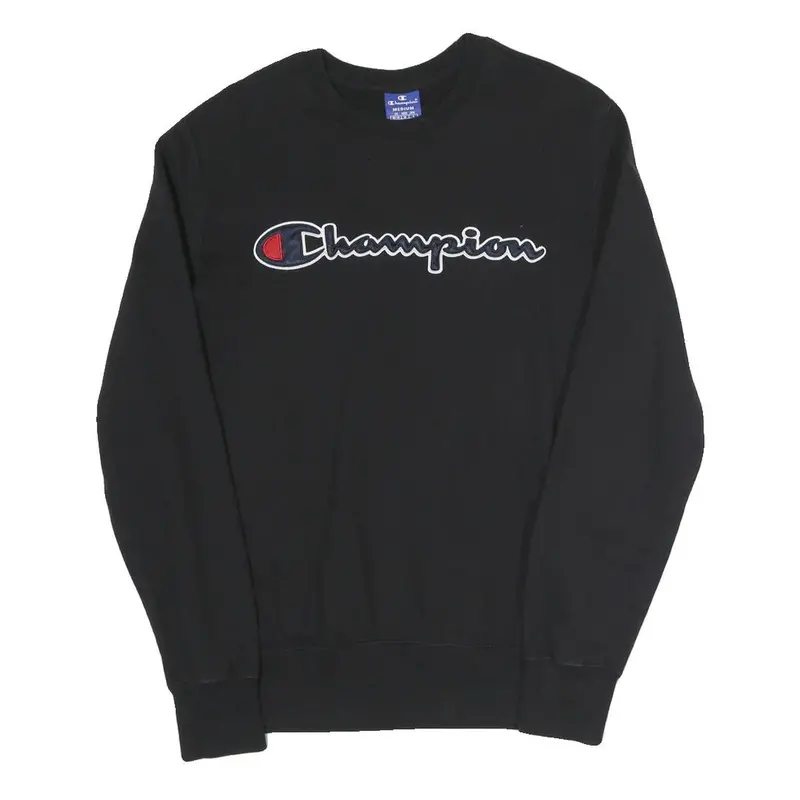 Champion Mens Black Cotton Blend Crew Neck Sweatshirt M Embroidered Logo 1