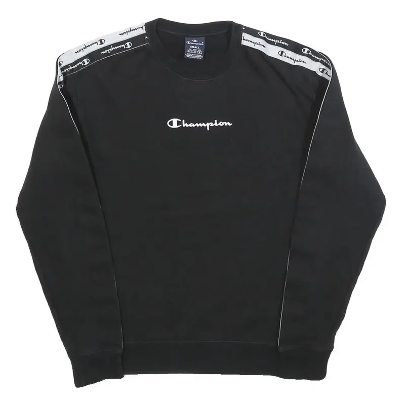 Champion Mens Black Cotton Blend Crew Neck Sweatshirt S Branded Tape Detail 1