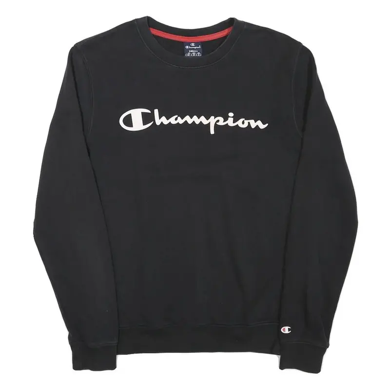 Champion Mens Black Crew Neck S Cotton Blend Logo Sweatshirt Pullover 1