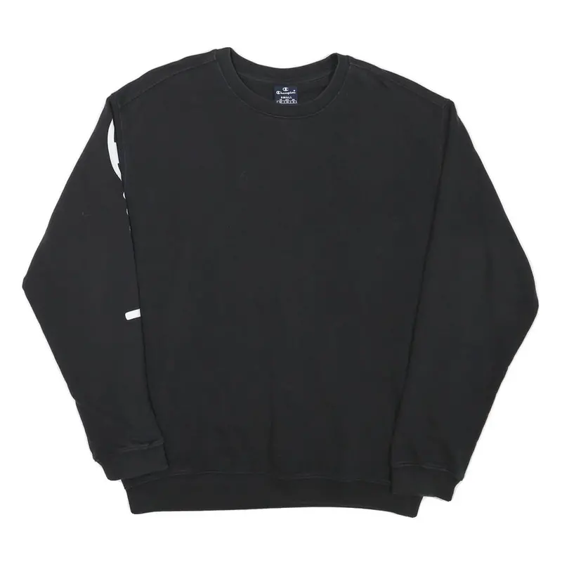 Champion Mens Black Crew Neck S Cotton Blend Sweatshirt Sleeve Logo 1