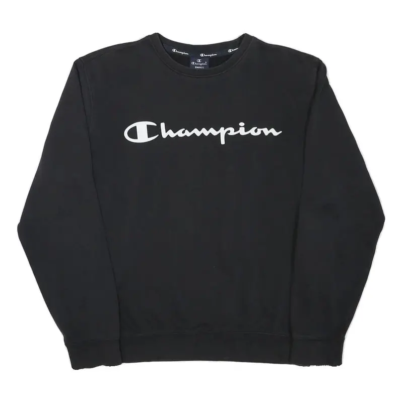 Champion Mens Black Crew Neck S Sweatshirt Cotton Blend Logo Embroidered 1