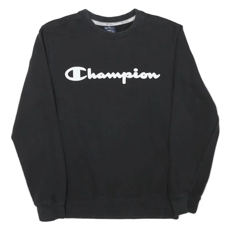 Champion Mens Black Crew Neck S Sweatshirt Cotton Blend Logo Print 1