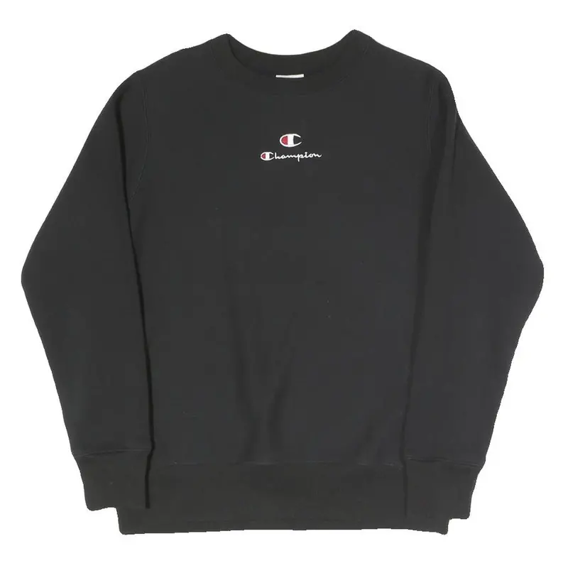Champion Mens Black Crew Neck Xs Cotton Blend Pullover Sweatshirt Embroidered 1