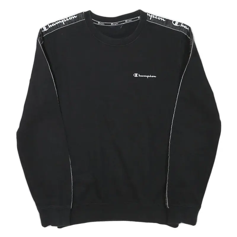 Champion Mens Black Crew Neck Xs Logo Tape Sweatshirt Polyester Blend 1