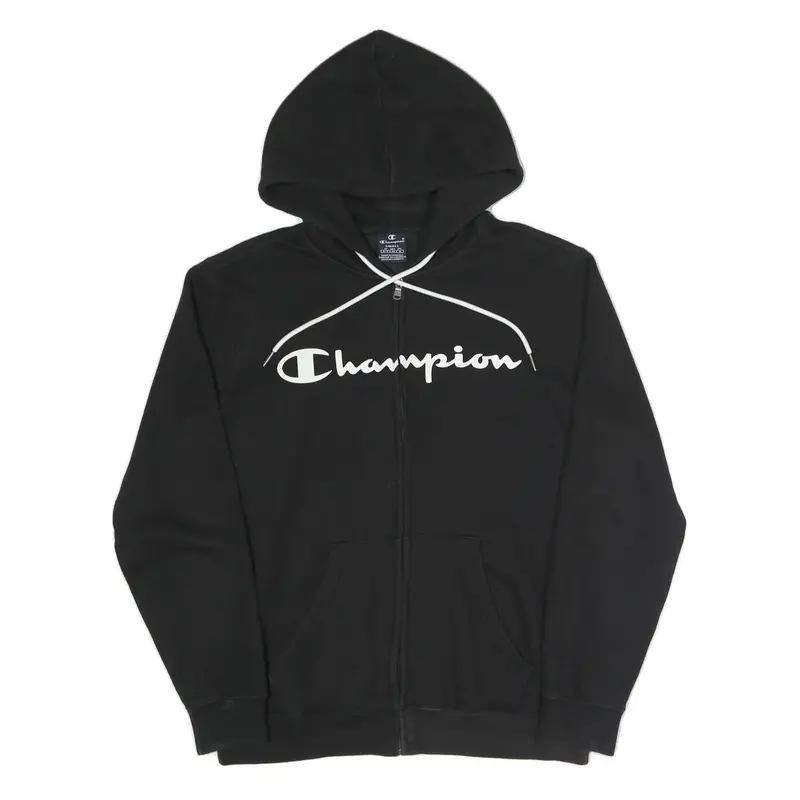 Champion Mens Black Full Zip S Cotton Blend Hoodie Sweatshirt Casual Wear 1