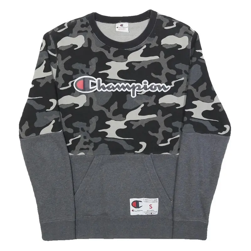 Champion Mens Black & Grey Camouflage Sweatshirt Crew Neck S Cotton Blend 1