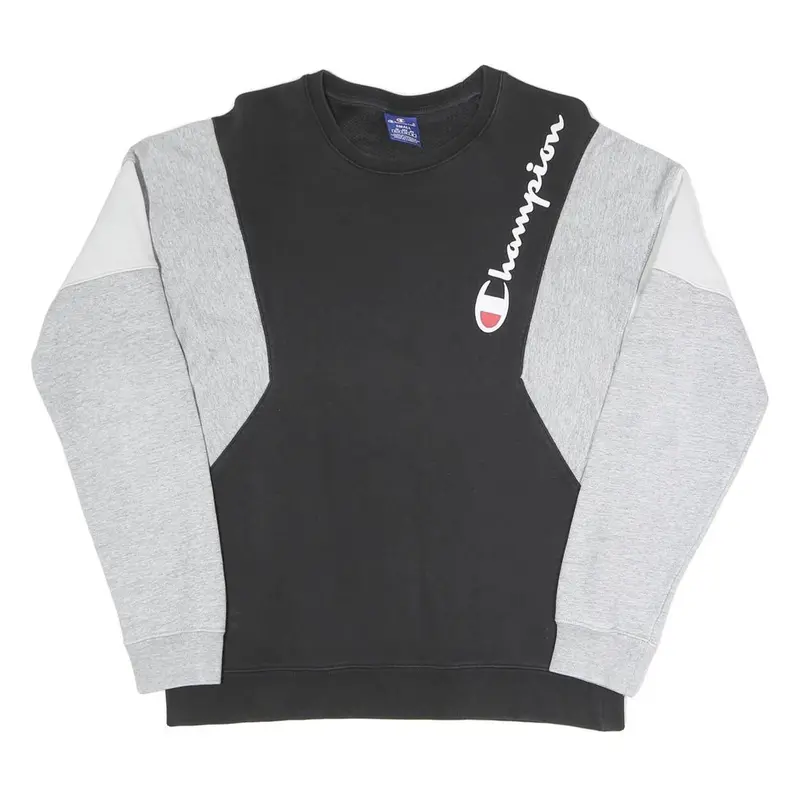 Champion Mens Black & Grey Crew Neck S Cotton Blend Sweatshirt Logo Script 1