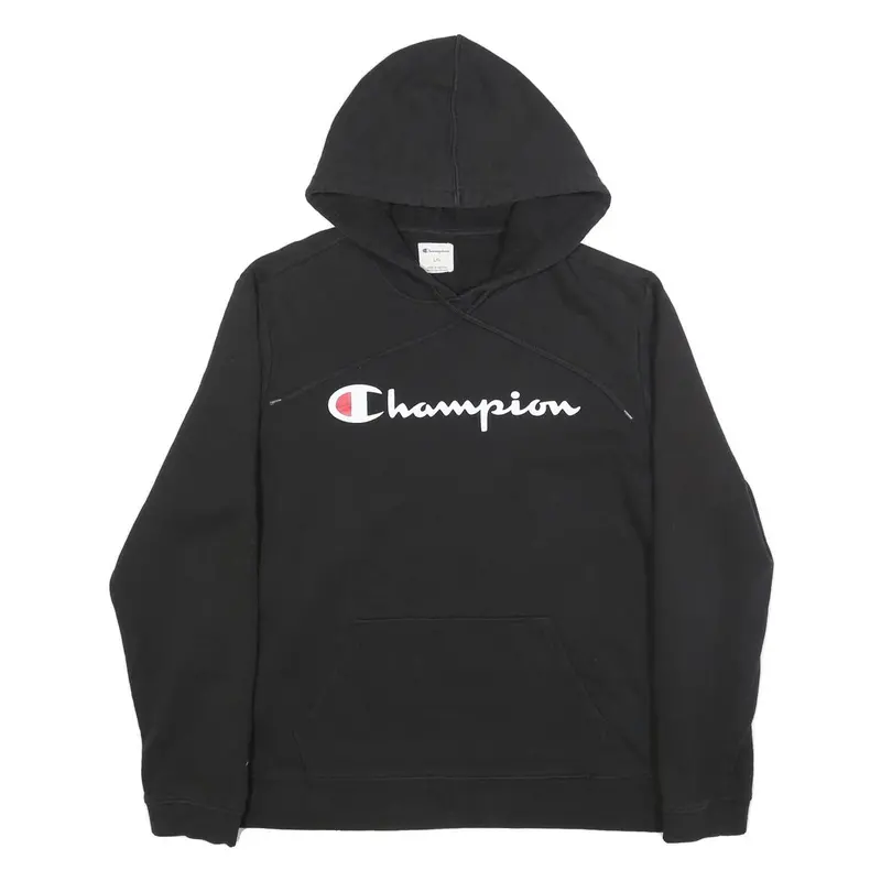 Champion Mens Black Hoodie L Cotton Blend Pullover Hooded Sweatshirt 1
