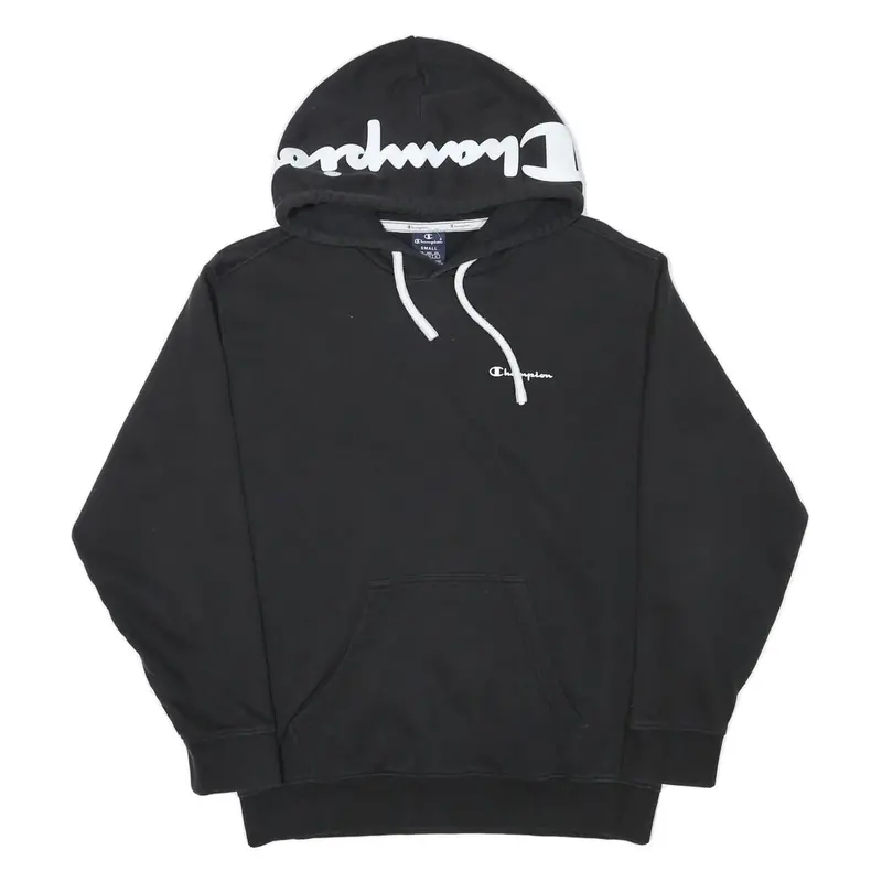 Champion Mens Black Hoodie S Cotton Blend Pullover With Logo Print 1