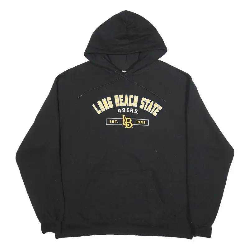 Champion Mens Black Long Beach State 49Ers Hoodie 2Xl Cotton Blend Pullover 1