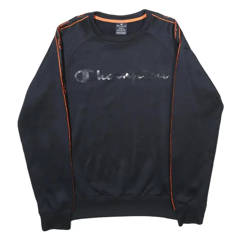 Champion Mens Black & Orange Logo Crew Neck S Sweatshirt Polyester Blend Casual 1