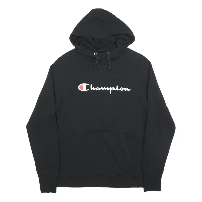 Champion Mens Black Pullover Hoodie M Cotton Blend Casual Sweatshirt 1
