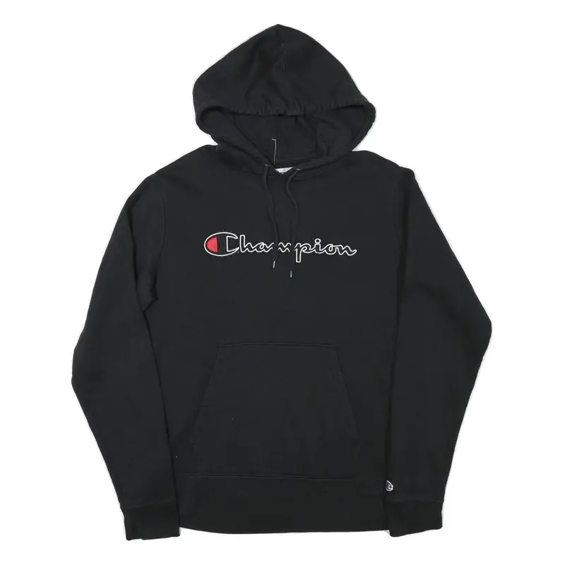 Champion Mens Black Pullover Hoodie M Cotton Blend Classic Logo Sweatshirt 1