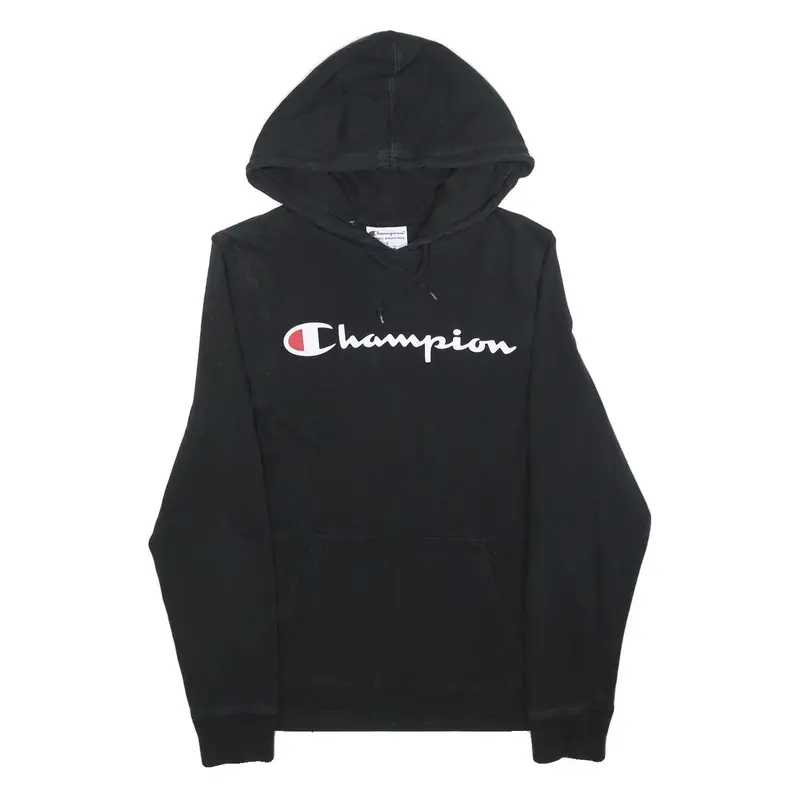 Champion Mens Black Pullover Hoodie S Cotton Blend Logo Sweatshirt 1