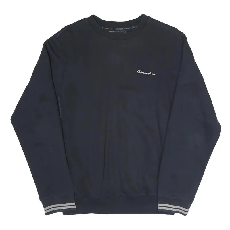 Champion Mens Black Pullover Sweatshirt M Stripe Cuffs Cotton Blend Casual 1