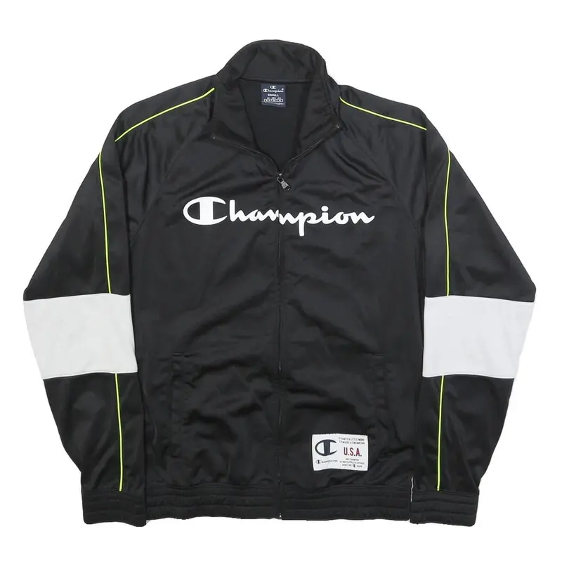 Champion Mens Black & White Logo Track Jacket S Polyester Zip Athletic 1
