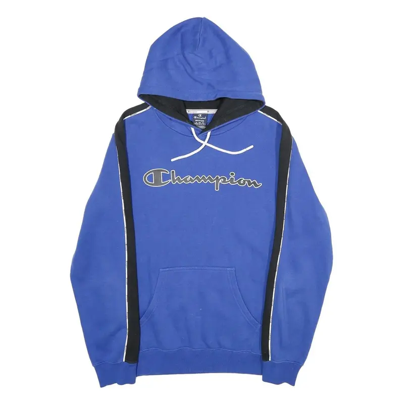 Champion Mens Blue & Black Pullover Hoodie M Chest Logo Cotton Blend 1