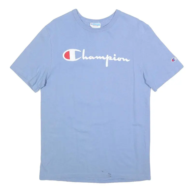 Champion Mens Blue Cotton Blend T-Shirt M Short Sleeve Crew Neck Logo Graphic 1