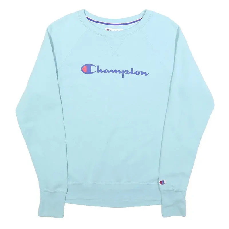 Champion Mens Blue Crew Neck S Cotton Blend Logo Sweatshirt Casual 1