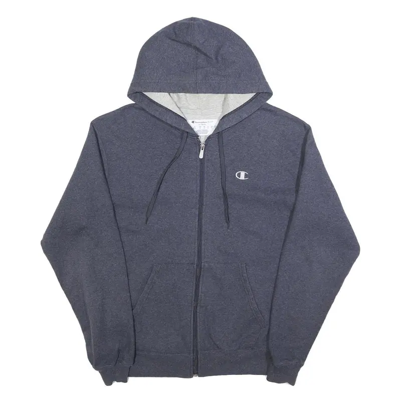 Champion Mens Blue Full Zip Hoodie M Cotton Drawstring Casual Sportswear 1