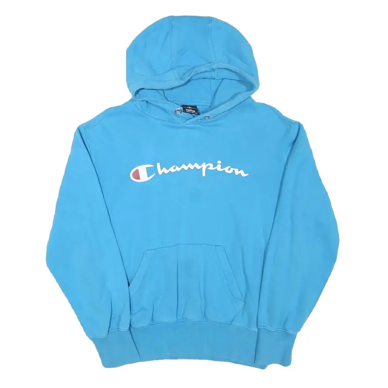 Champion Mens Blue Pullover Hoodie M Logo Print Cotton Blend 1