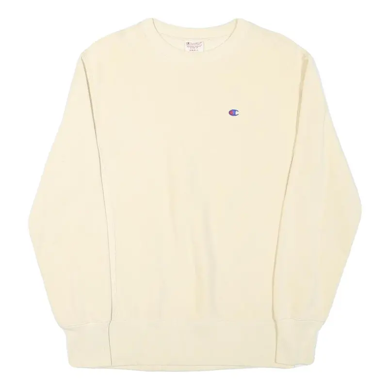 Champion Mens Cream Crew Neck S Cotton Blend Pullover Sweatshirt Classic Logo 1