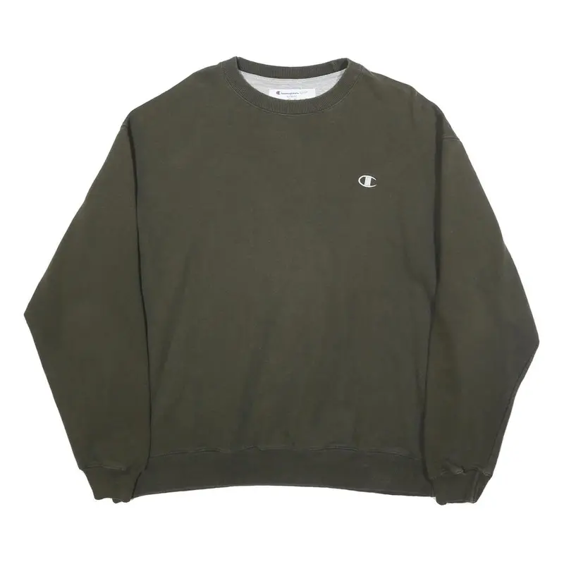 Champion Mens Green Crew Neck 2Xl Sweatshirt Cotton Blend Casual Pullover 1