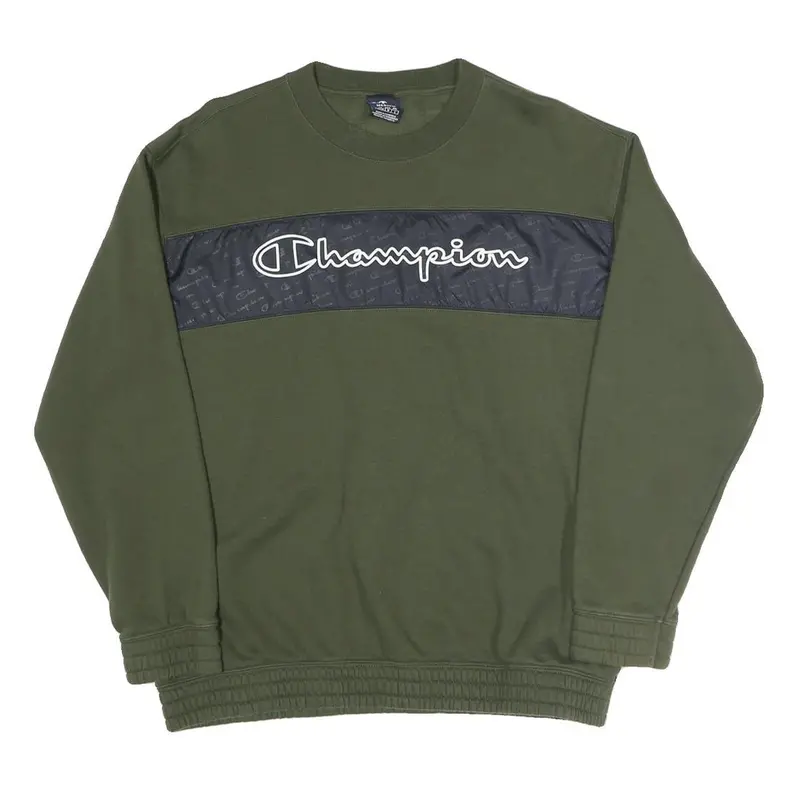 Champion Mens Green Crew Neck M Sweatshirt Cotton Blend Logo Print 1