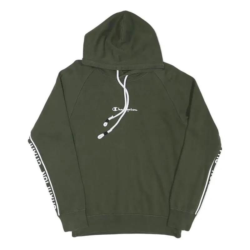 Champion Mens Green Hoodie S Champion Sleeve Tape Pullover Cotton Blend 1