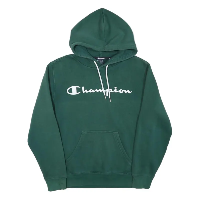 Champion Mens Green Hoodie S Cotton Blend Pullover Logo Hooded Sweatshirt 1
