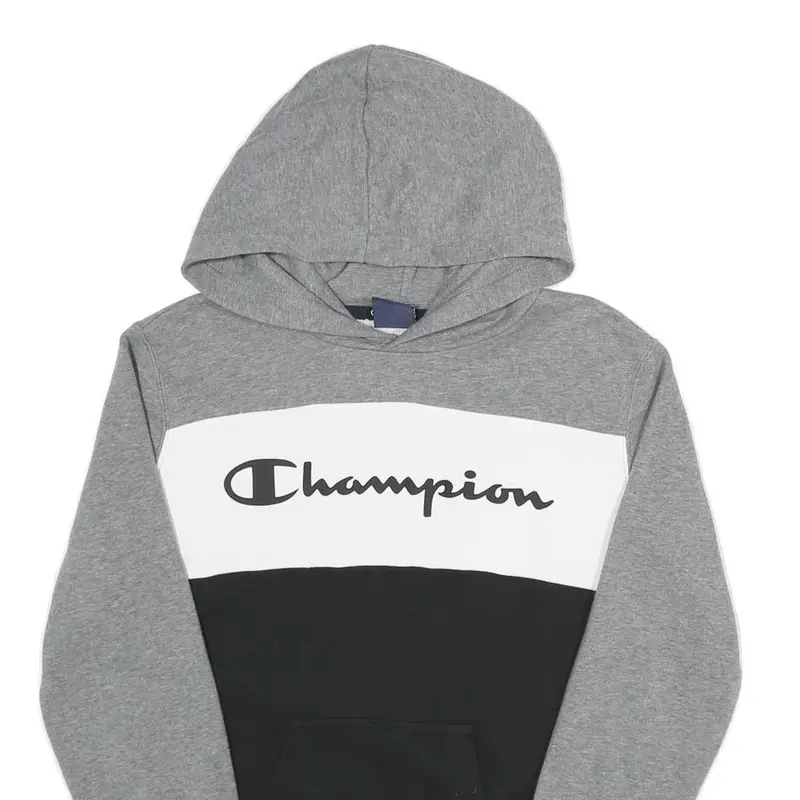Champion Mens Grey & Black Colourblock Hoodie S Cotton Blend Pullover Casual 2