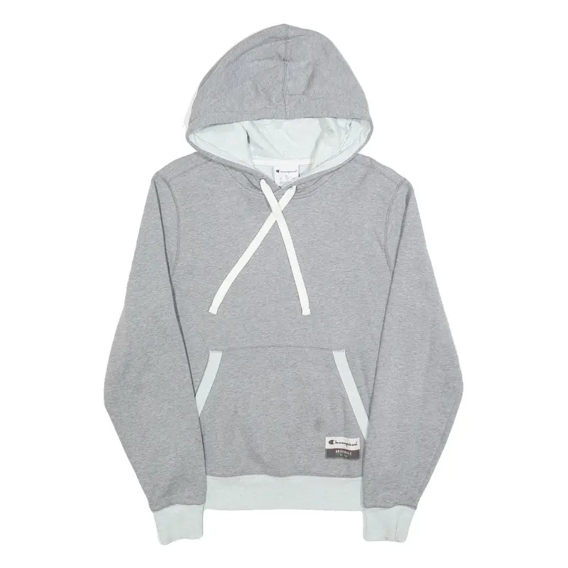 Champion Mens Grey Contrast Trim Pullover Hoodie S Lightweight Drawstring 1