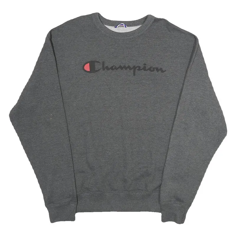 Champion Mens Grey Cotton Blend Crew Neck M Logo Sweatshirt Pullover 1