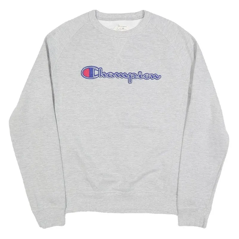 Champion Mens Grey Crew Neck L Cotton Blend Logo Sweatshirt Pullover 1