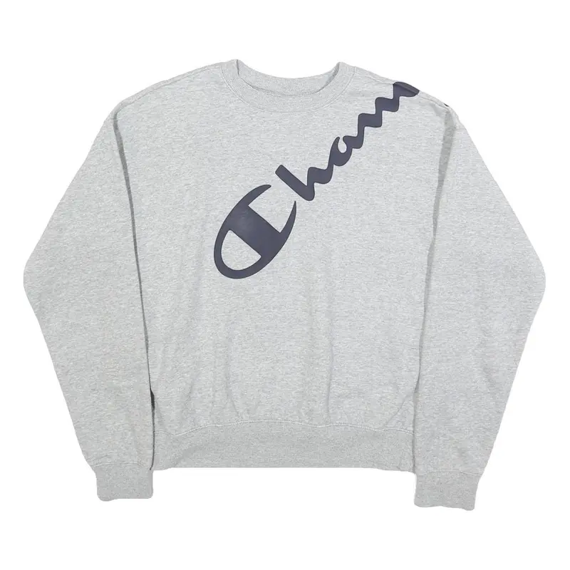 Champion Mens Grey Crew Neck M Cotton Blend Pullover Sweatshirt Logo 1