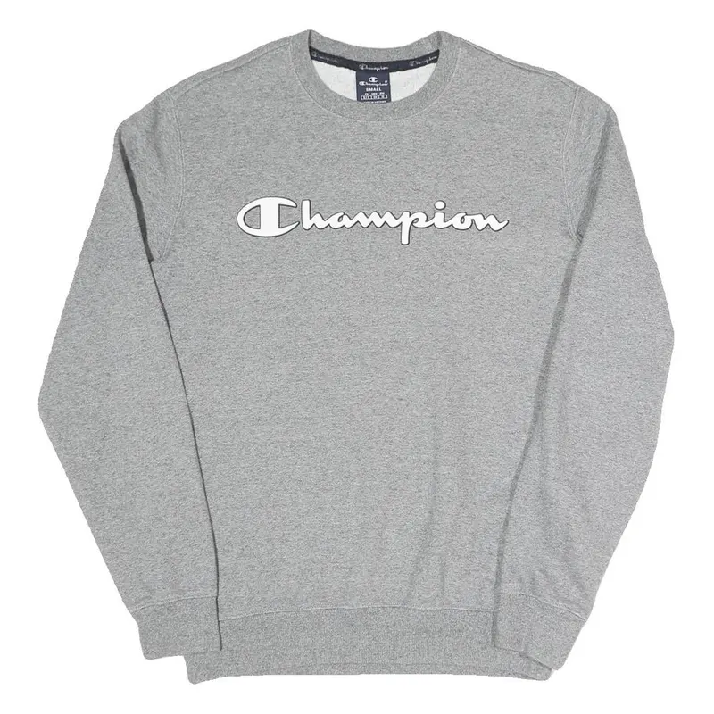 Champion Mens Grey Crew Neck S Cotton Blend Logo Print Casual Sweatshirt 1