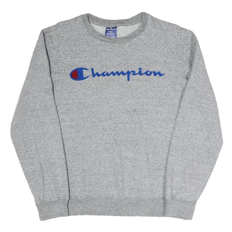 Champion Mens Grey Crew Neck S Cotton Blend Sweatshirt Logo Sleeve 1