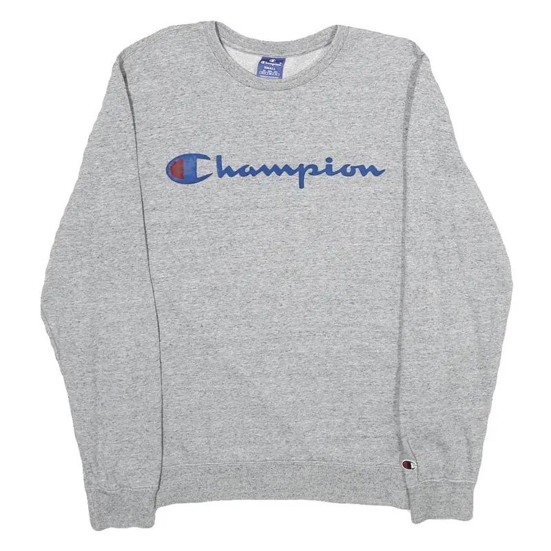 Champion Mens Grey Crew Neck S Cotton Blend Sweatshirt Pullover Logo 1