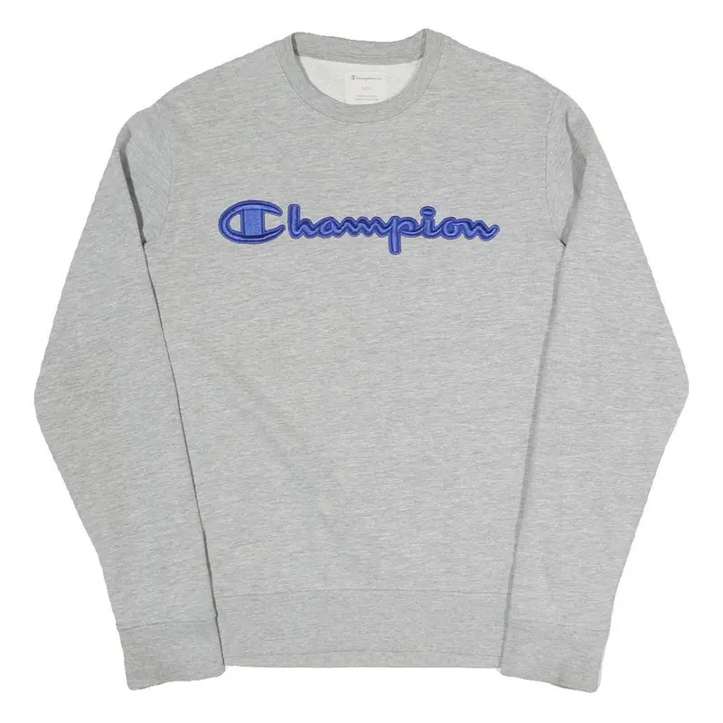 Champion Mens Grey Crew Neck S Logo Sweatshirt Cotton Blend Casual Pullover 1