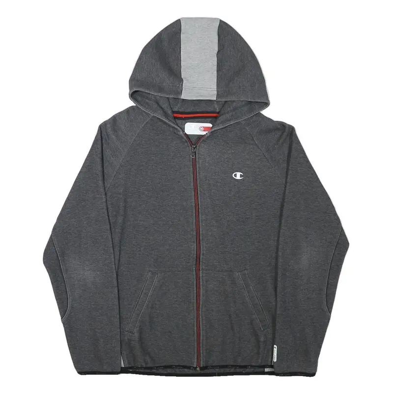 Champion Mens Grey Full Zip Hoodie M Cotton Blend Athletic Sweatshirt With 1