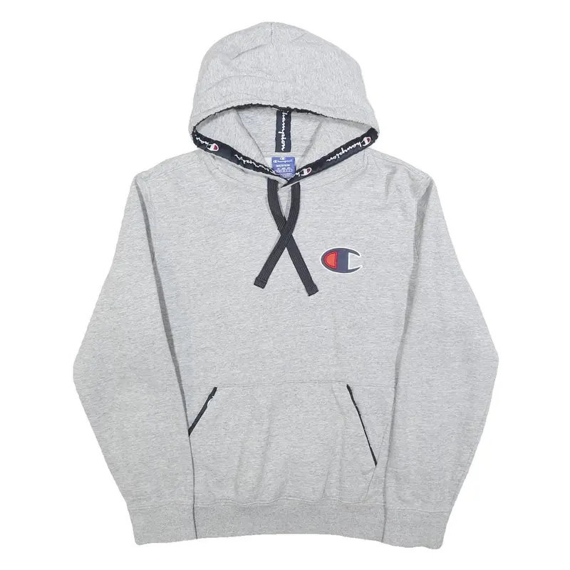 Champion Mens Grey Hoodie M Cotton Blend Pullover Hooded Sweatshirt 1