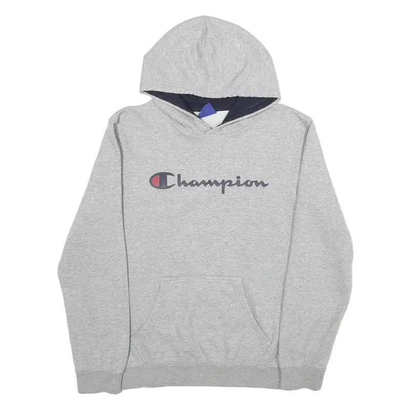 Champion Mens Grey Hoodie M Cotton Blend Pullover Logo Sweatshirt 1