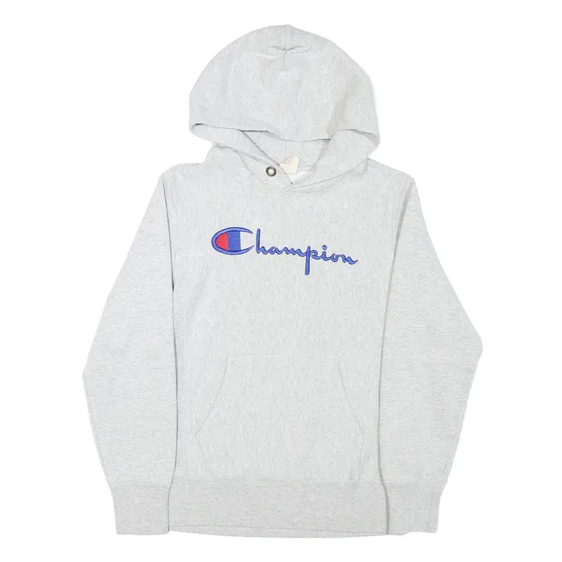 Champion Mens Grey Hoodie S Cotton Blend Pullover Classic Logo Sweatshirt 1