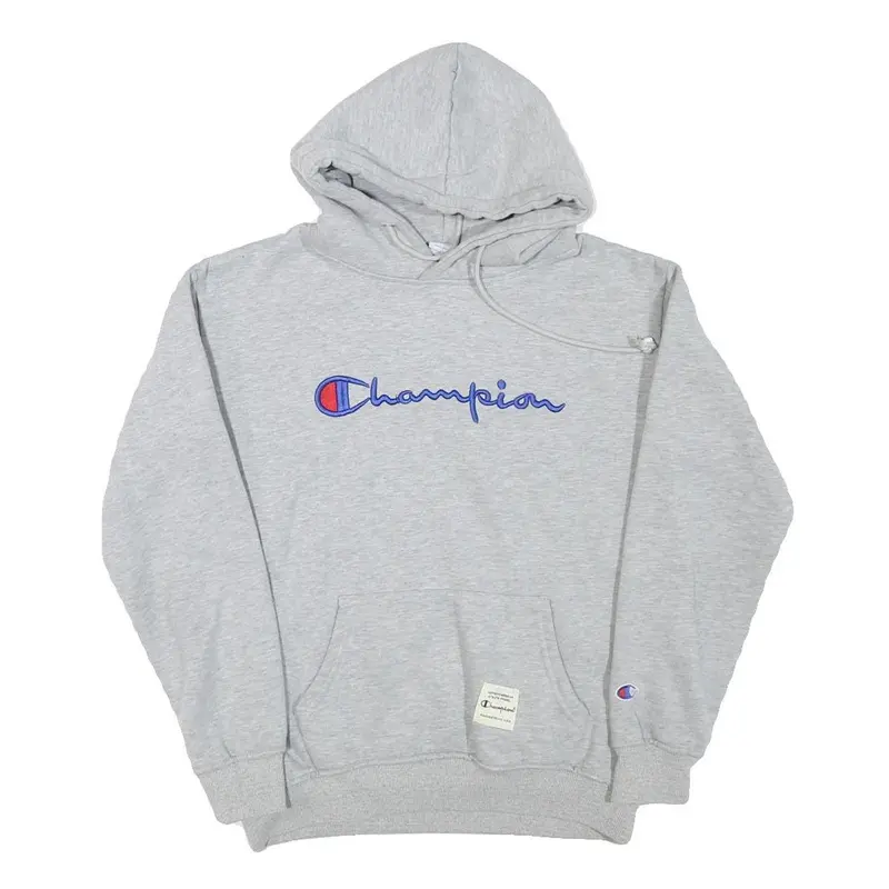 Champion Mens Grey Hoodie S Embroidered Logo Cotton Blend Pullover 1