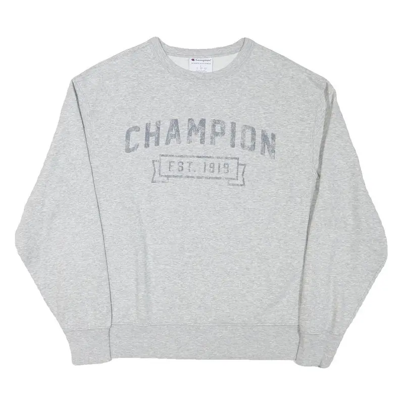 Champion Mens Grey Logo Crew Neck L Sweatshirt Cotton Blend Pullover 1