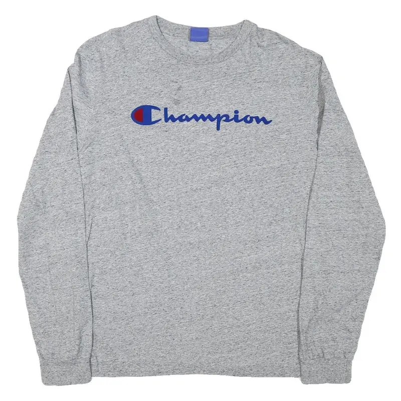 Champion Mens Grey Long Sleeve Crew Neck T-Shirt 2Xl Cotton Blend Casual 1